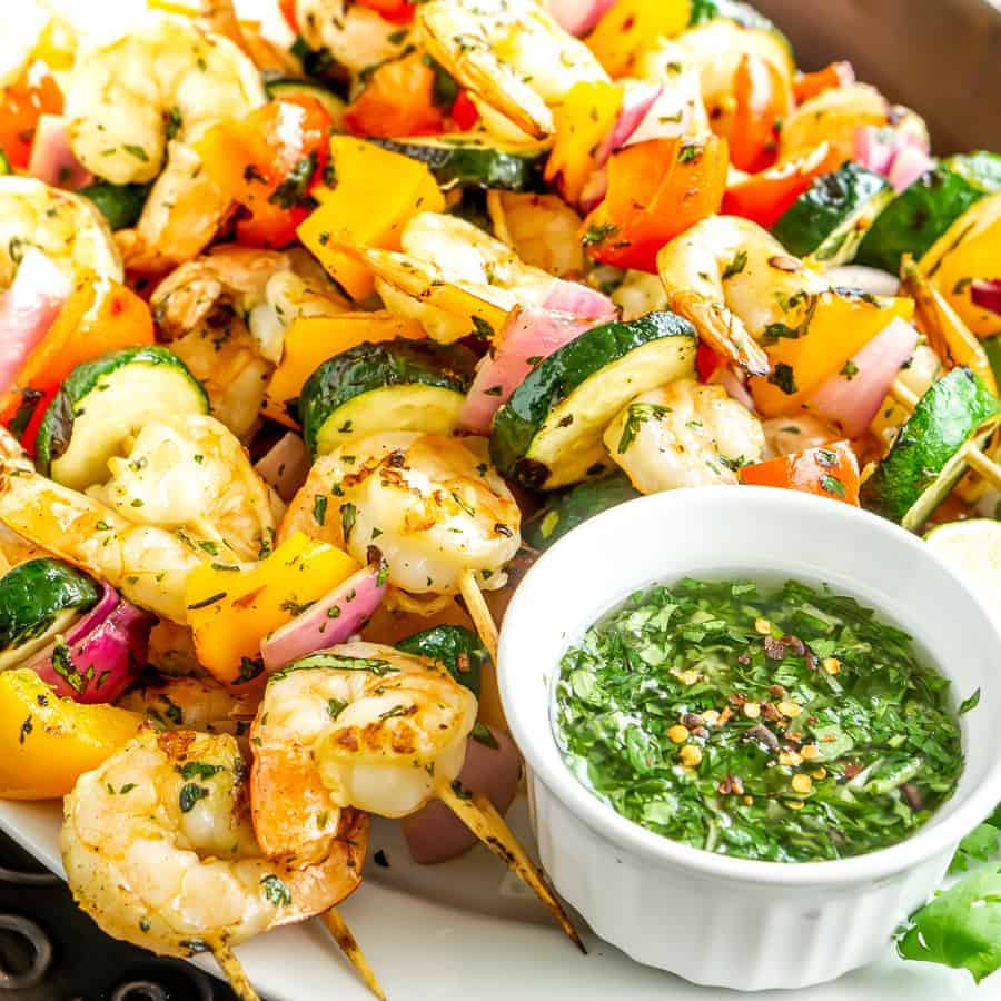 Image for Grilled Shrimp and Vegetable Skewers with Chimichurri Sauce