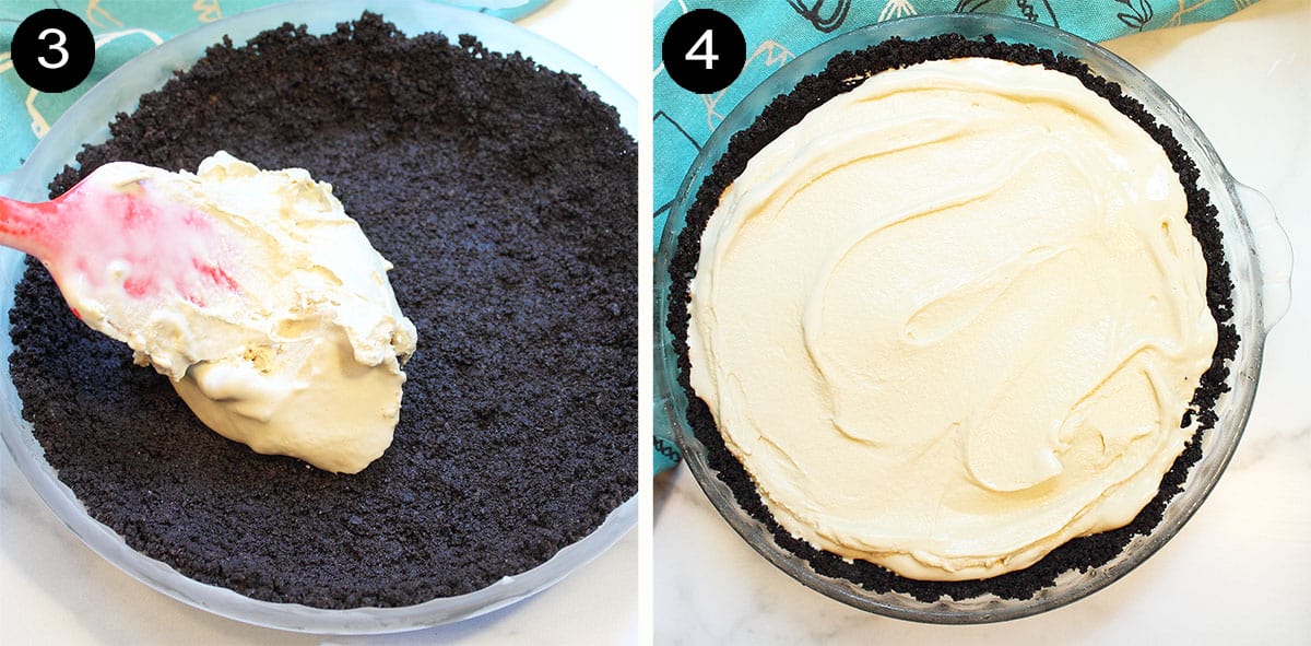 Making ice cream layer of pie.