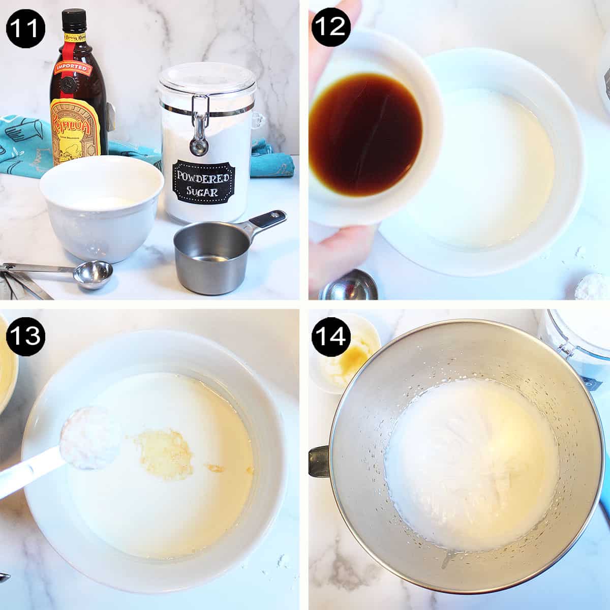 Steps to make kahlua whipped cream topping.