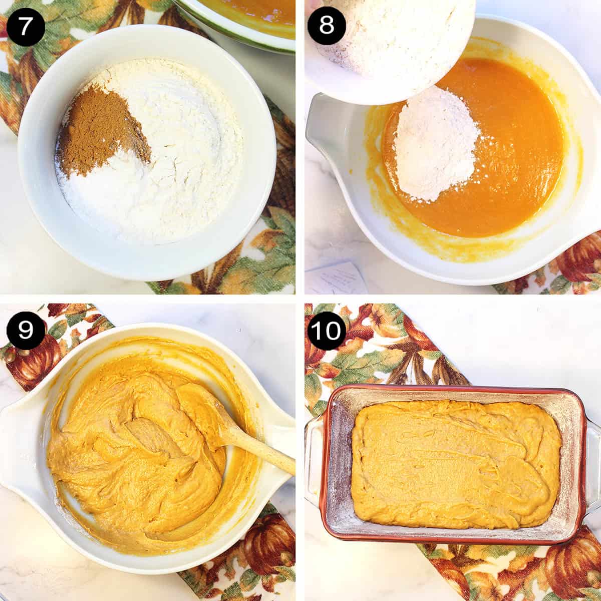 Adding dry ingredients to batter.