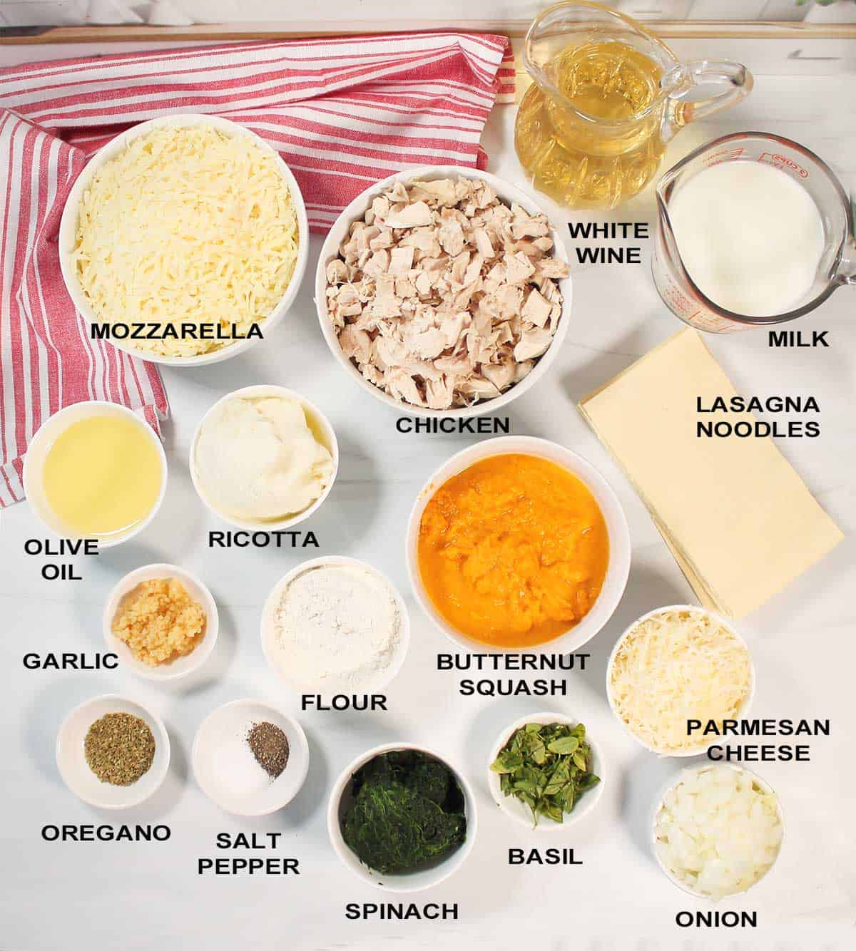 White Chicken Lasagna ingredients.