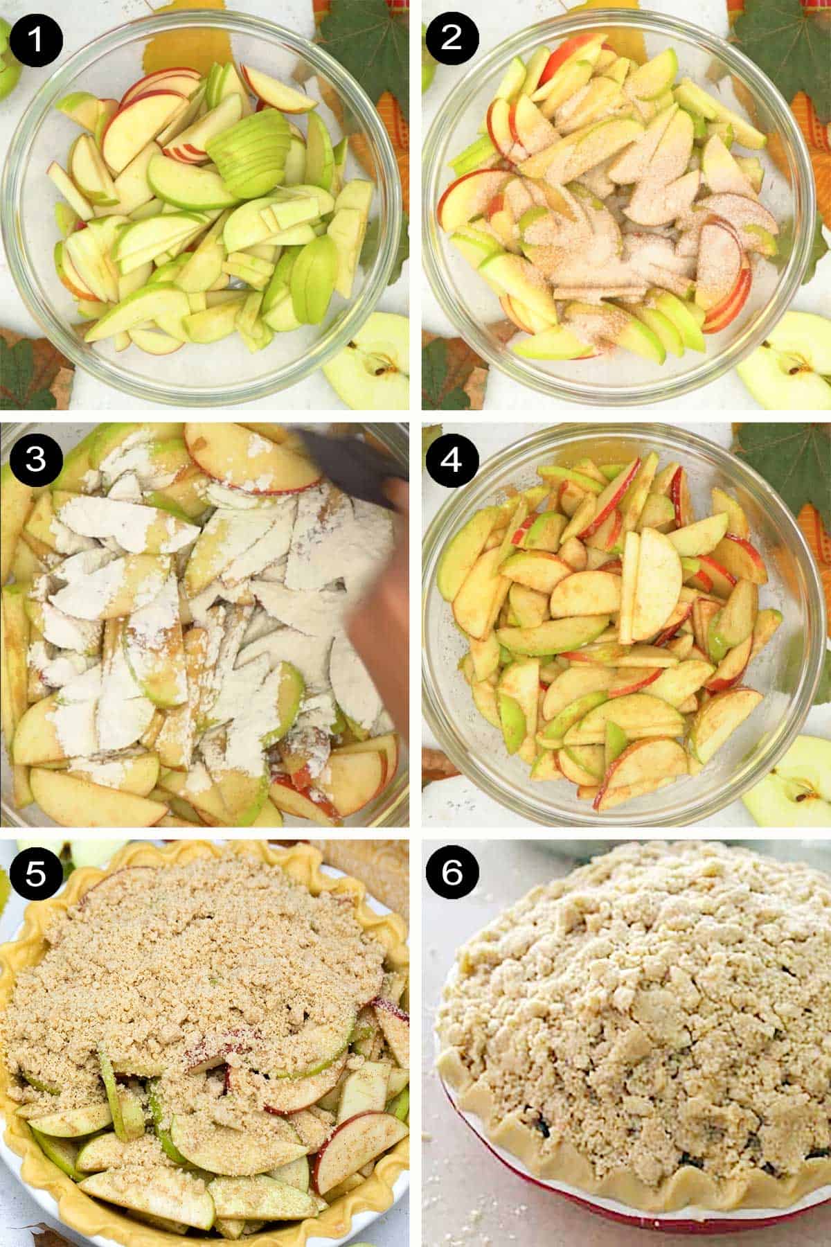 Steps to assemble French apple pie.
