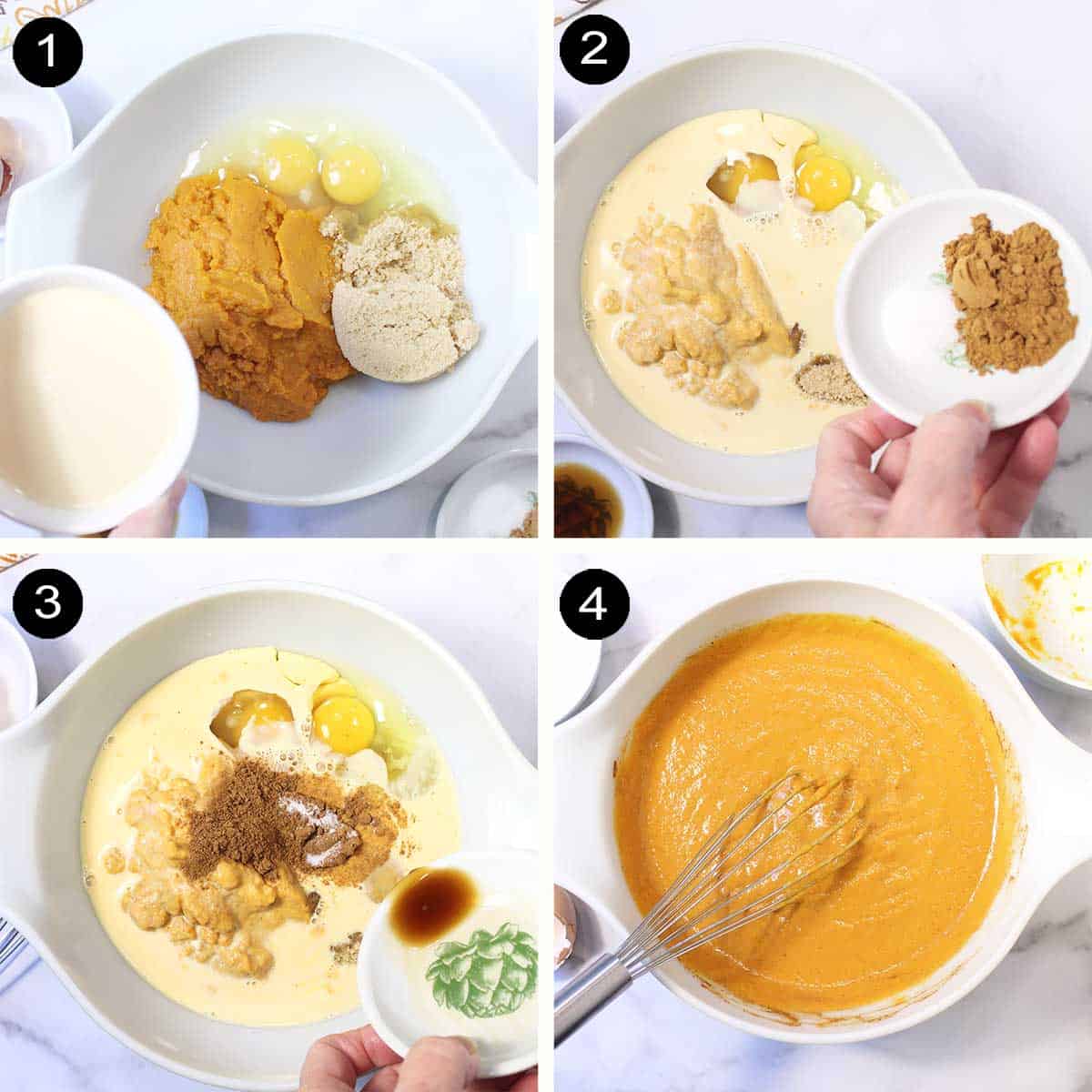 Steps to make pumpkin filling layer of dump cake.