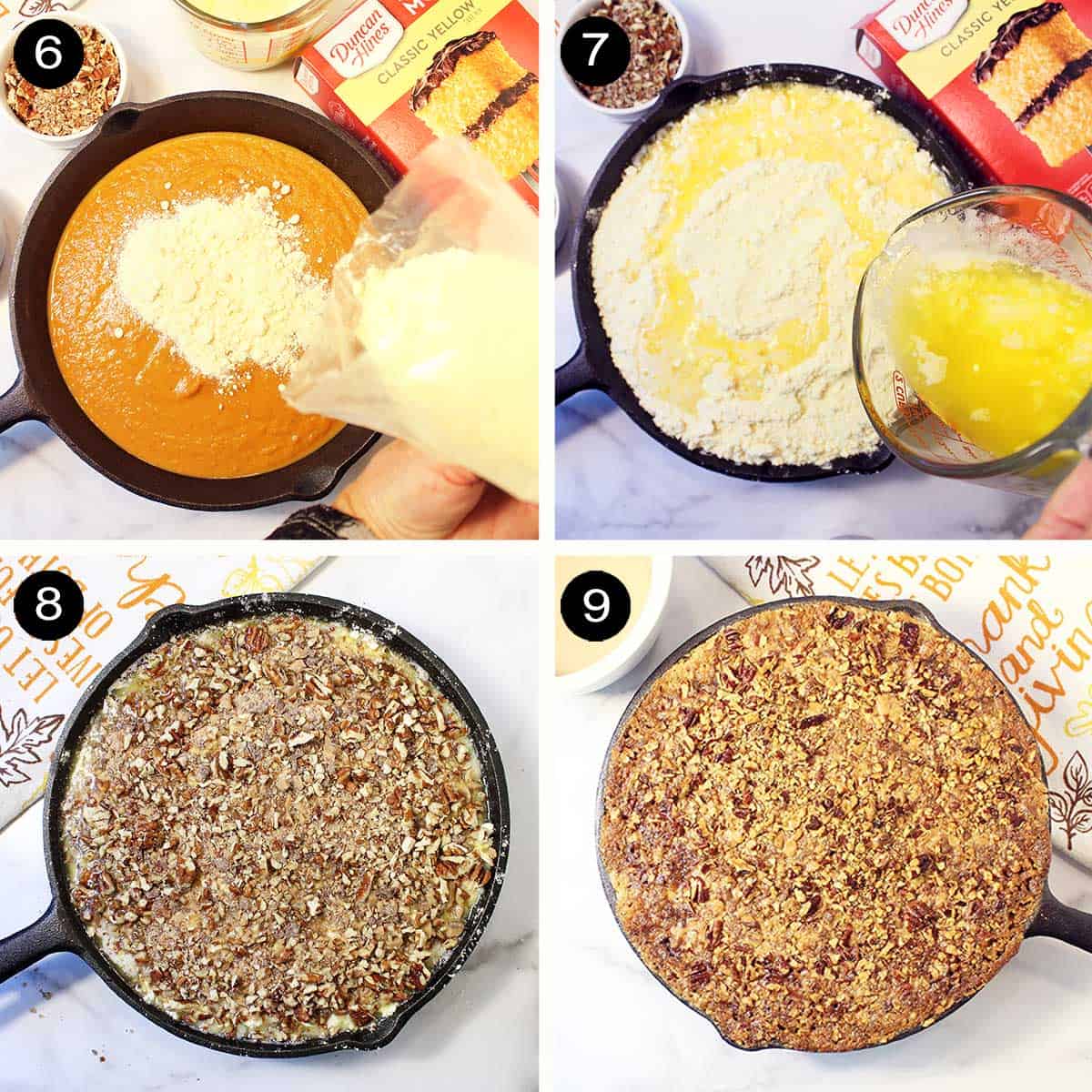 Steps to make cake and topping layers.