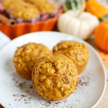 3 Pumpkin Muffins on a plate.