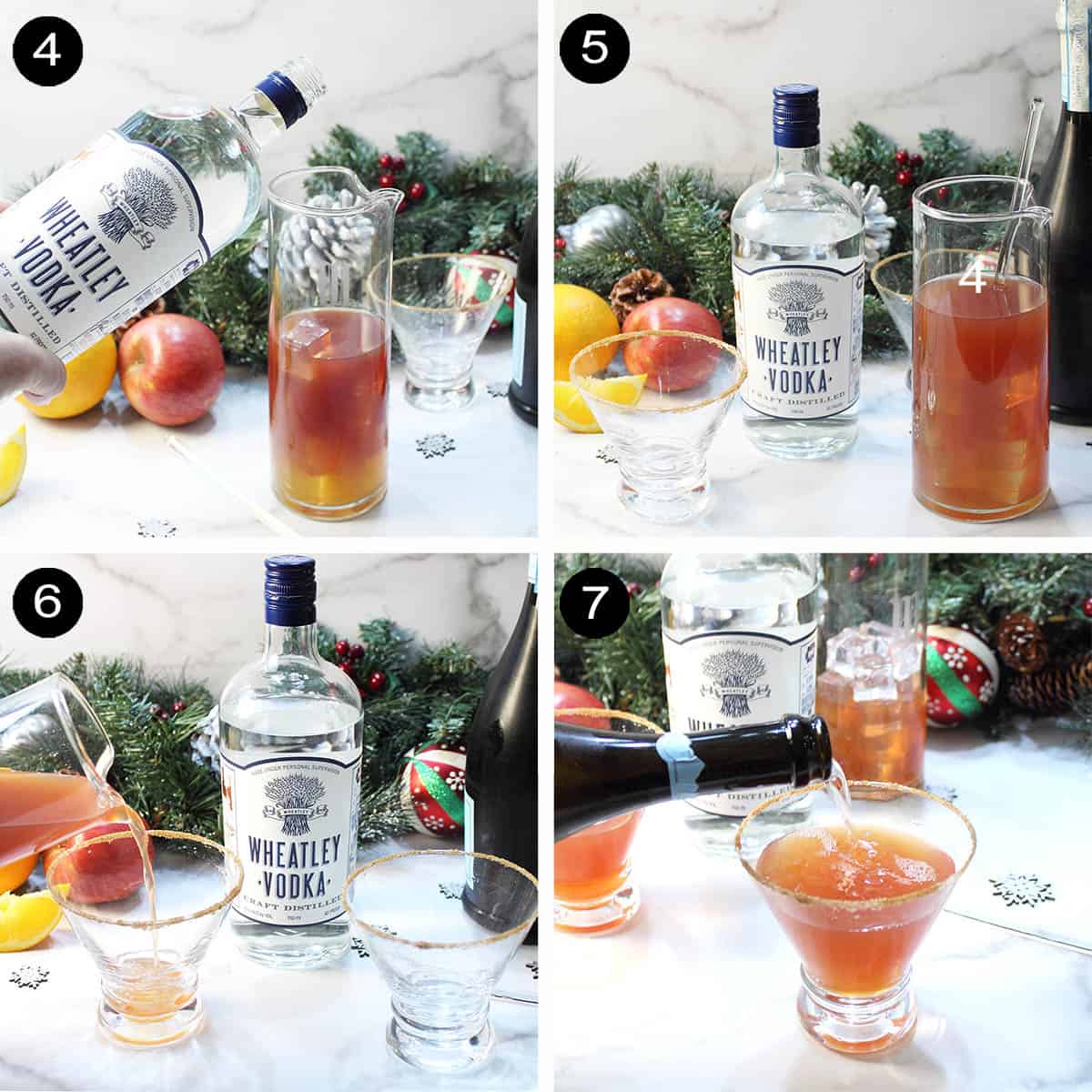 Finishing steps for making christmas berry cocktail.