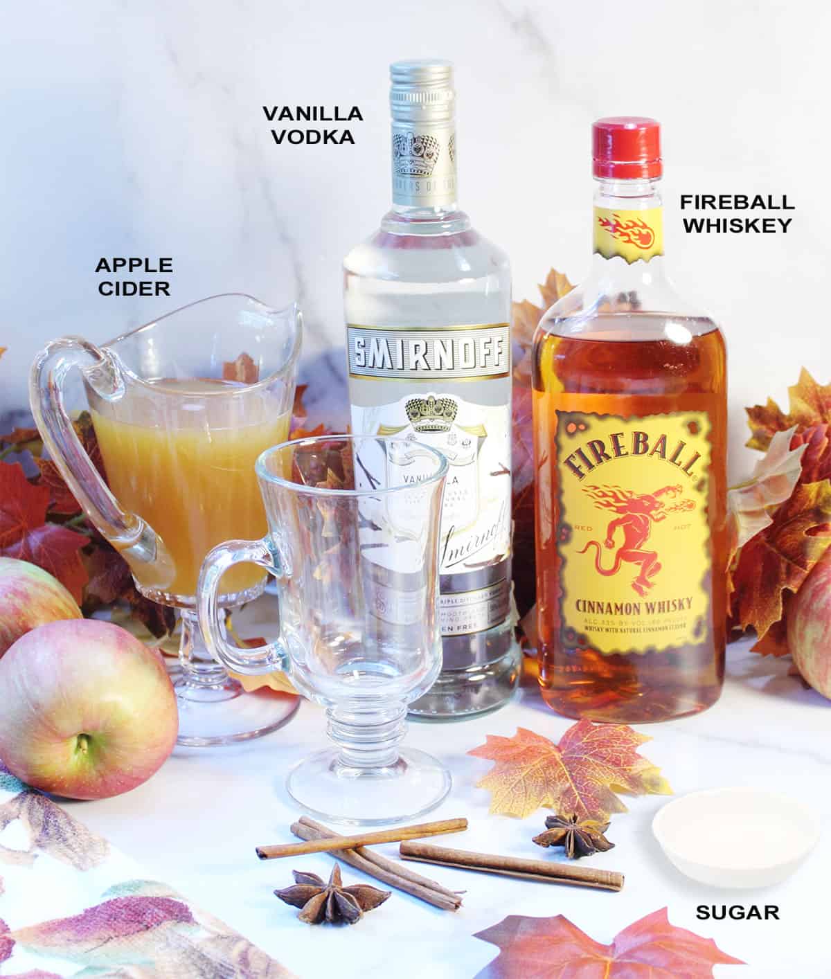 Ingredients for Fireball Apple Cider.
