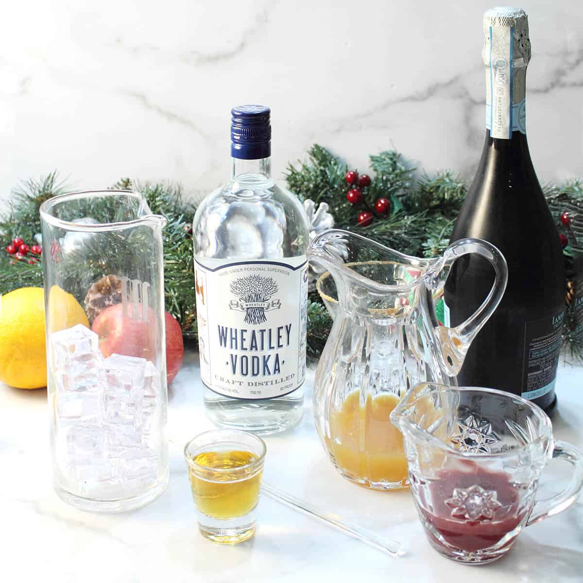 Ingredients for Christmas Berry cocktail.