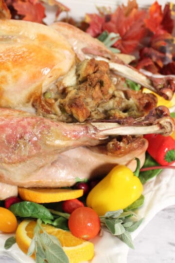 Roasted Thanksgiving Turkey on platter.