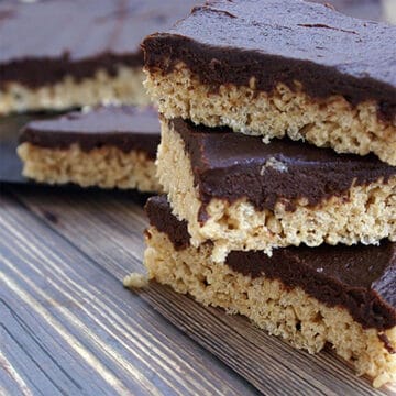 Caramel Rice Krispie Treats with Pumpkin Fudge Icing.