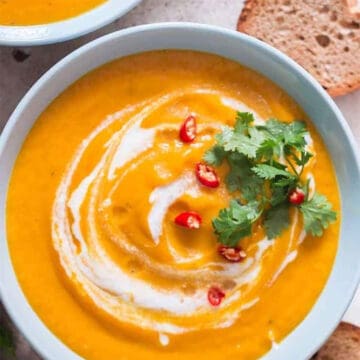 Thai Pumpkin Soup in bowl.
