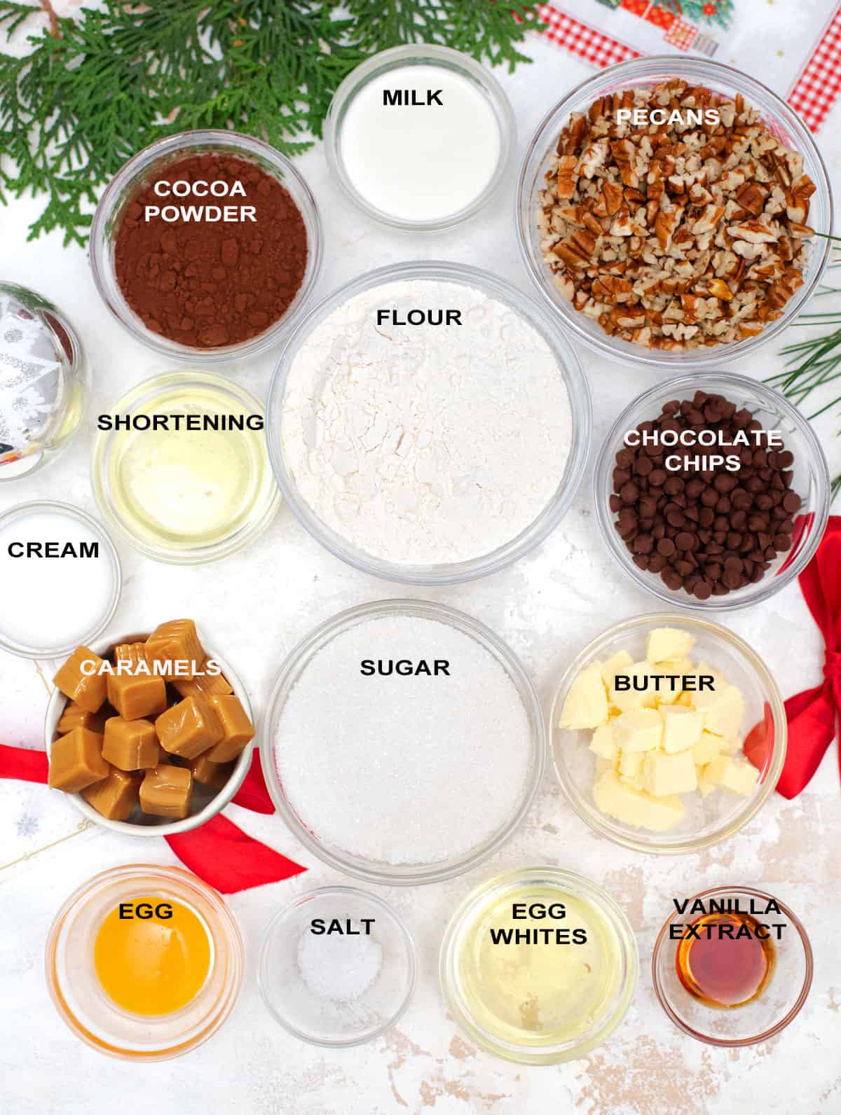 Ingredients for turtle cookies recipe.