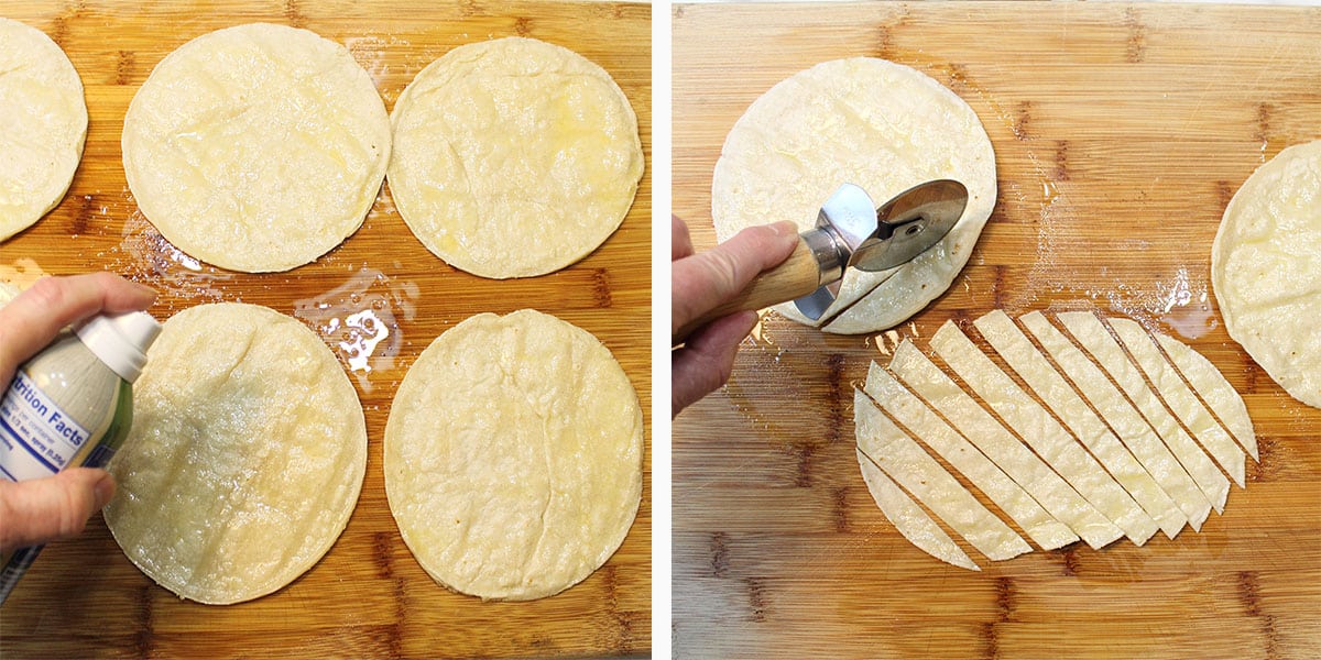 Preparing corn tortillas for baking.
