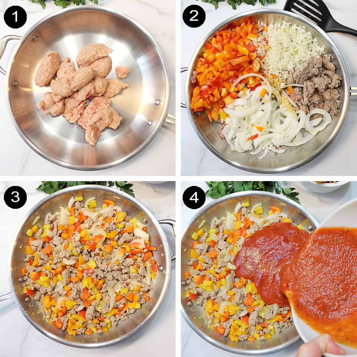 Prep steps for Baked Frito Pie Steps 1-4.