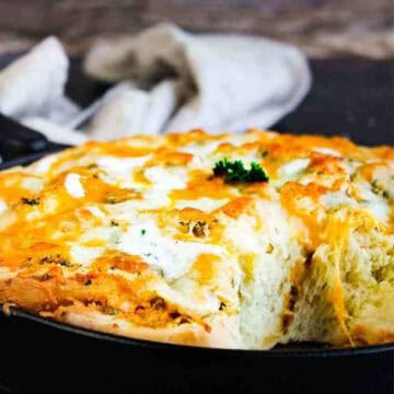 Buffalo Chicken Rolls in skillet.