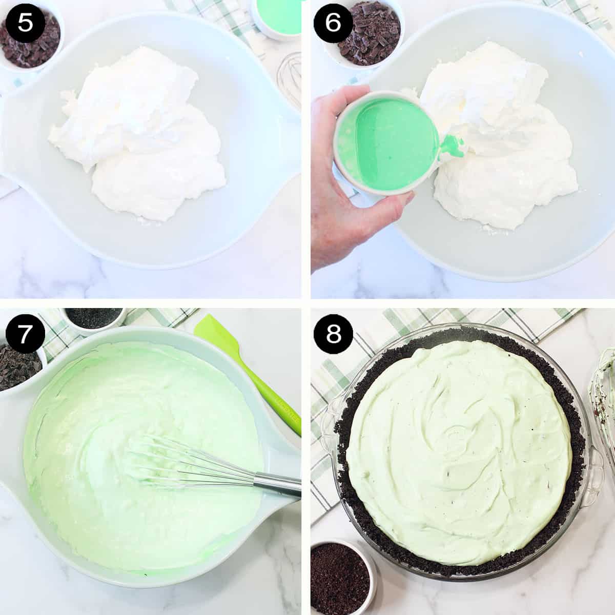 Steps to make the mint pie filling.