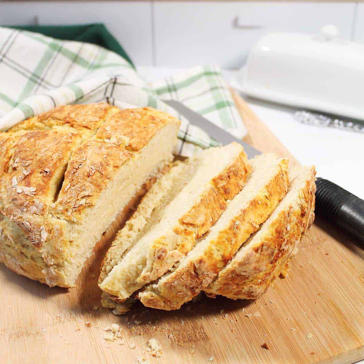 Sliced Irish Soda Bread on kitchen counter.