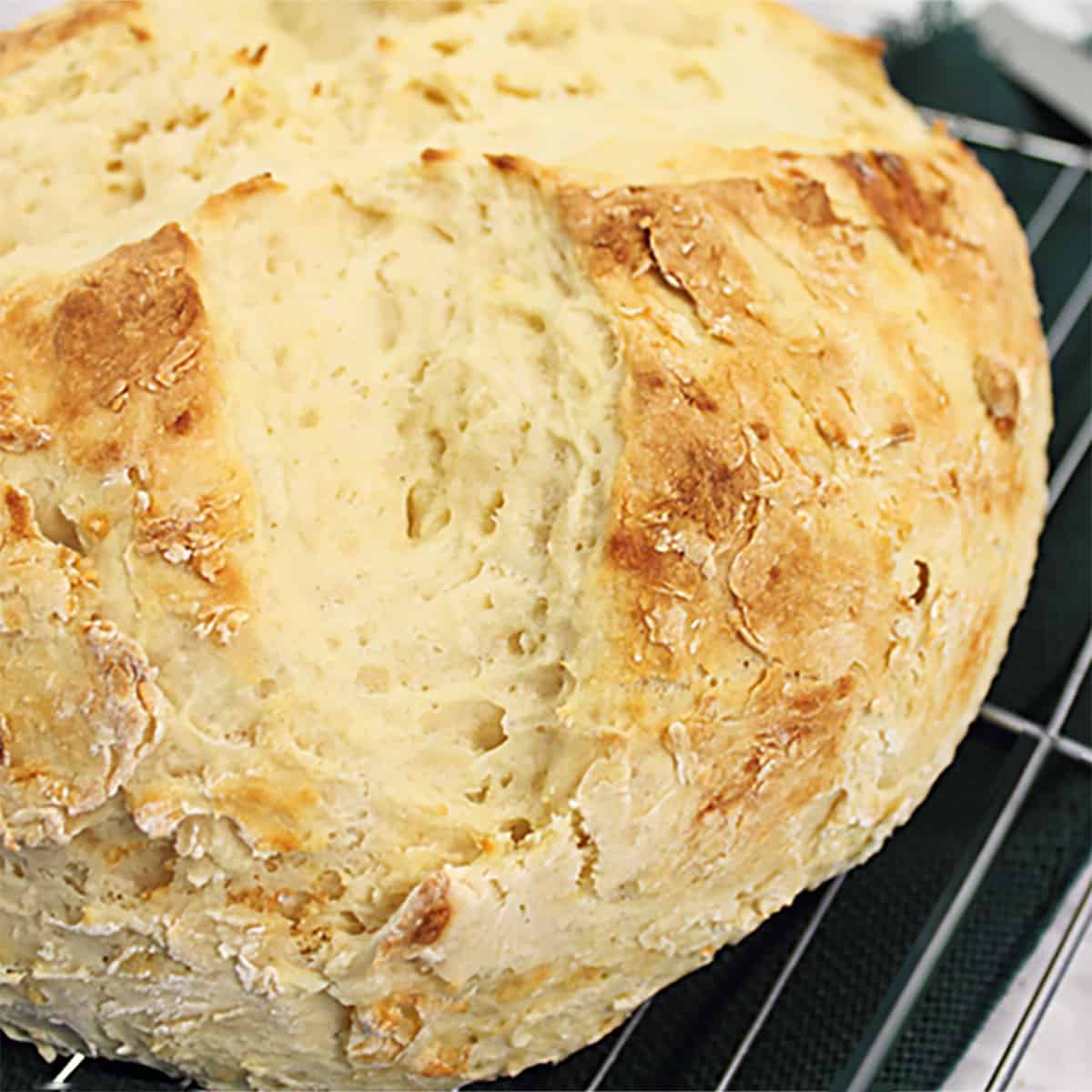 Closeup of crusty exterior on baked bread.