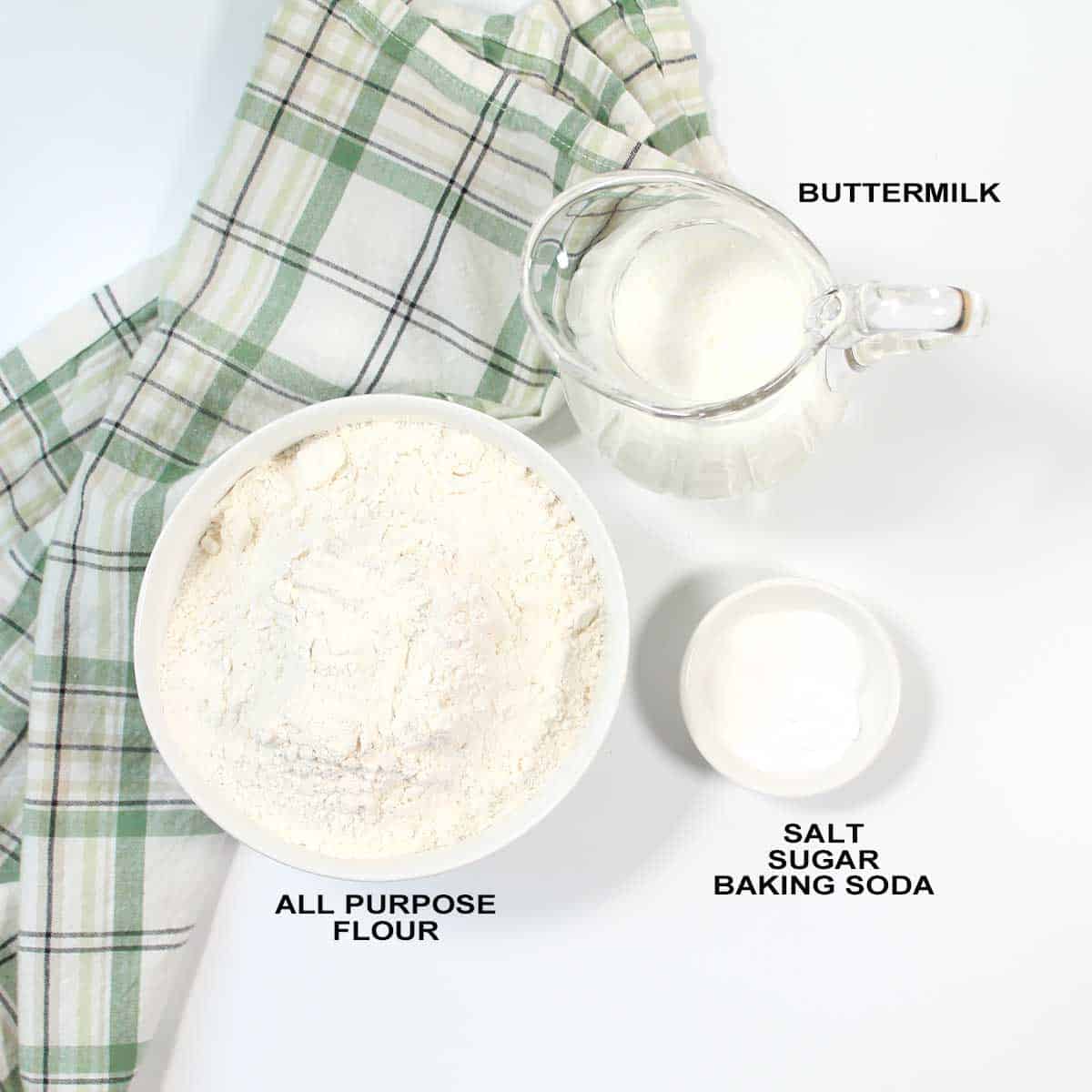 Ingredients for no yeast, no knead bread.