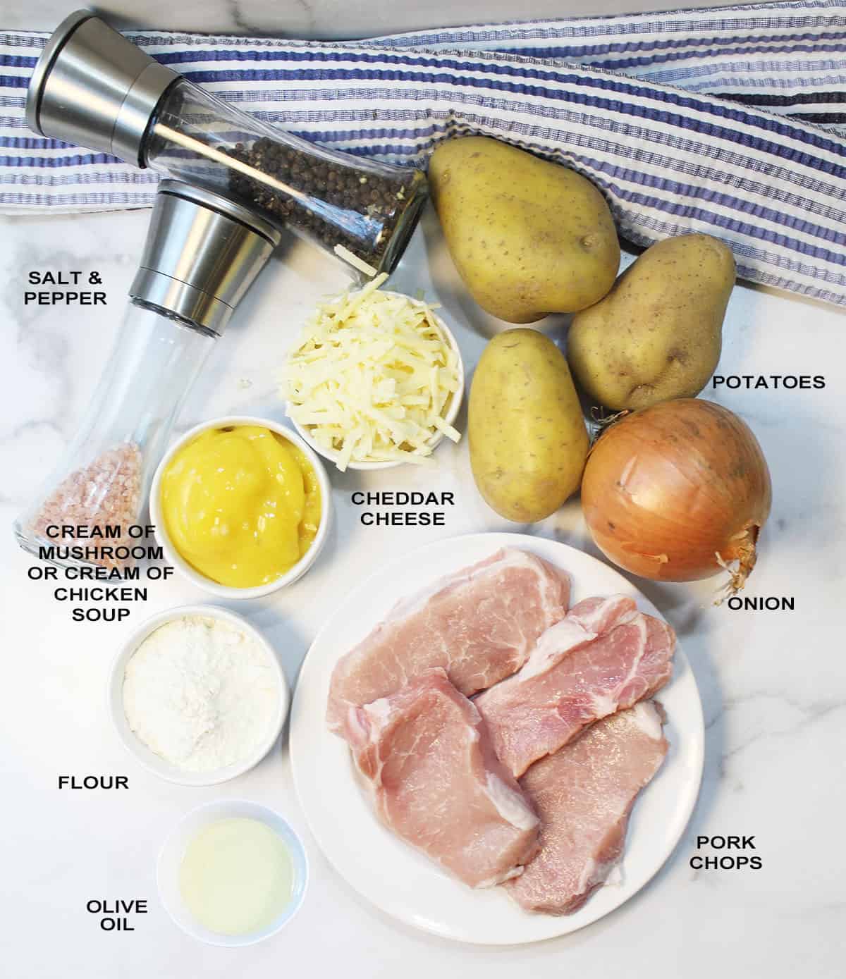 Pork chop casserole ingredients.
