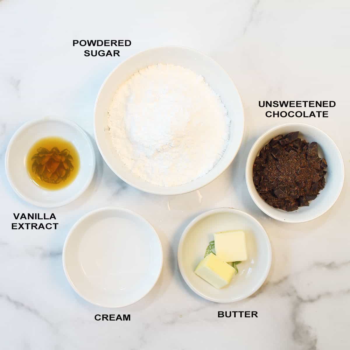 Chocolate glaze ingredients.