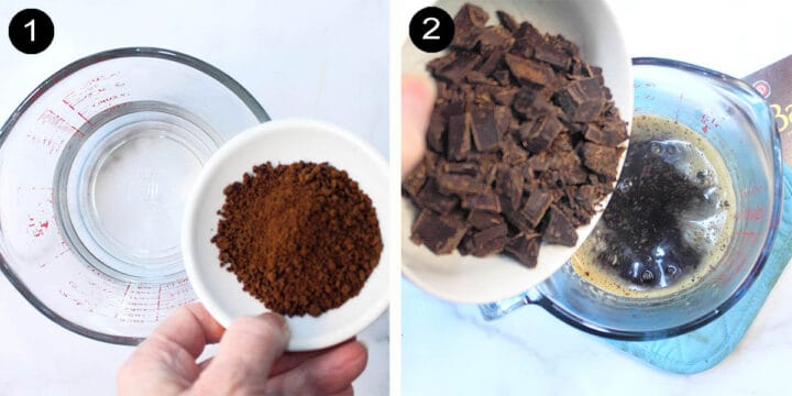 Mixing coffee with chocolate steps.