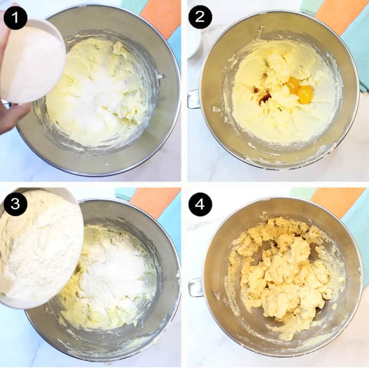 Prep steps for pastel cookie dough.