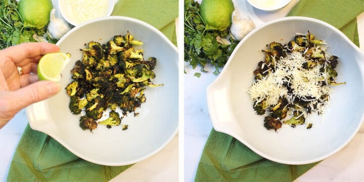 Putting finishing touches on broccoli.