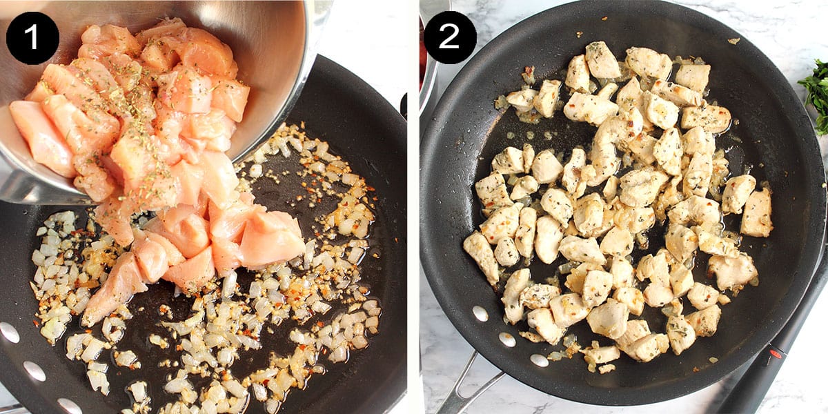 Steps 1-2 to cook chicken.