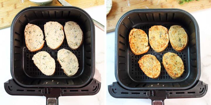 Steps to air fry garlic bread.