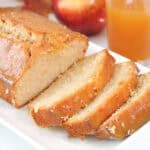 Closeup of slices of apple cider donut cake.