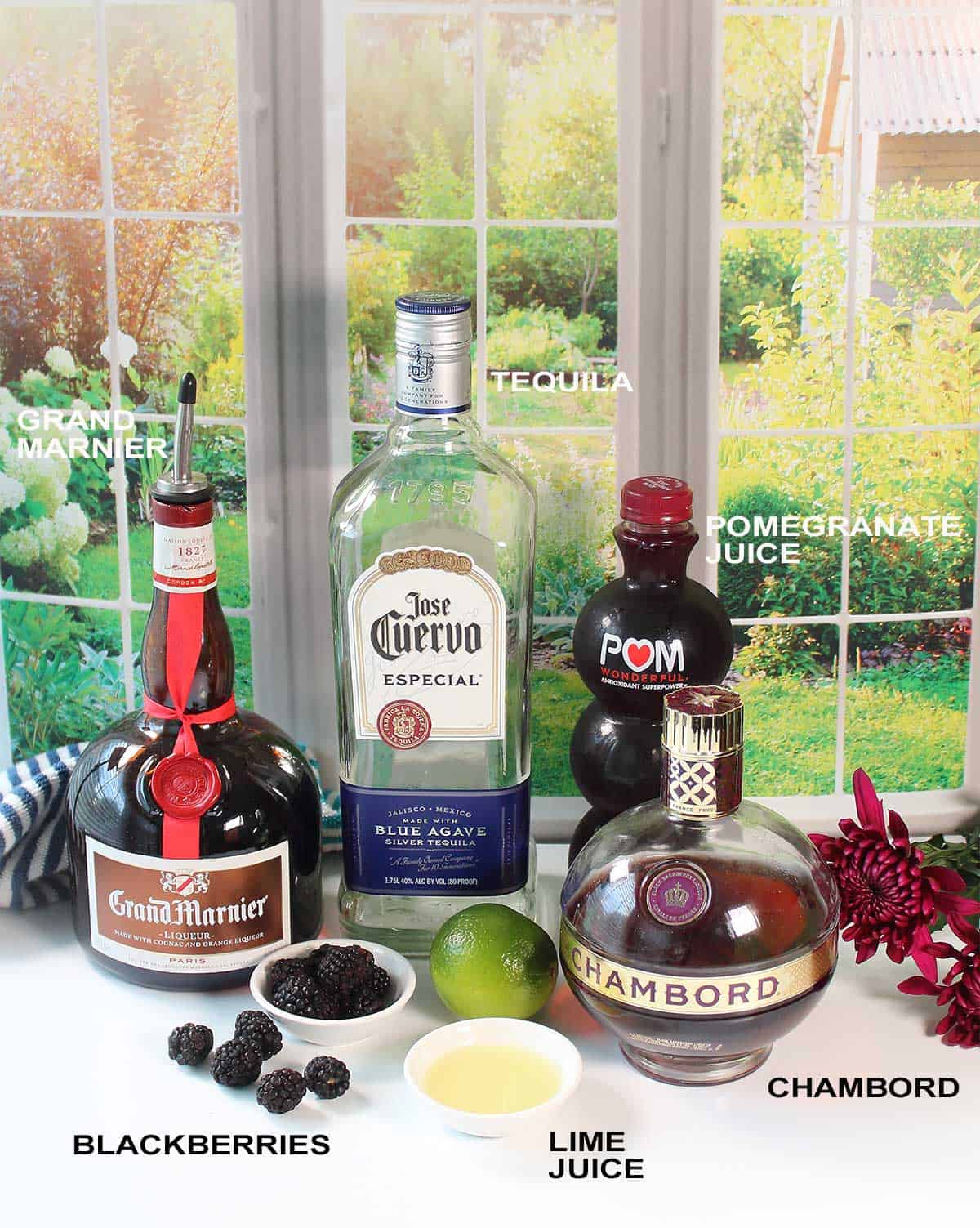 Blackberry margarita ingredients.