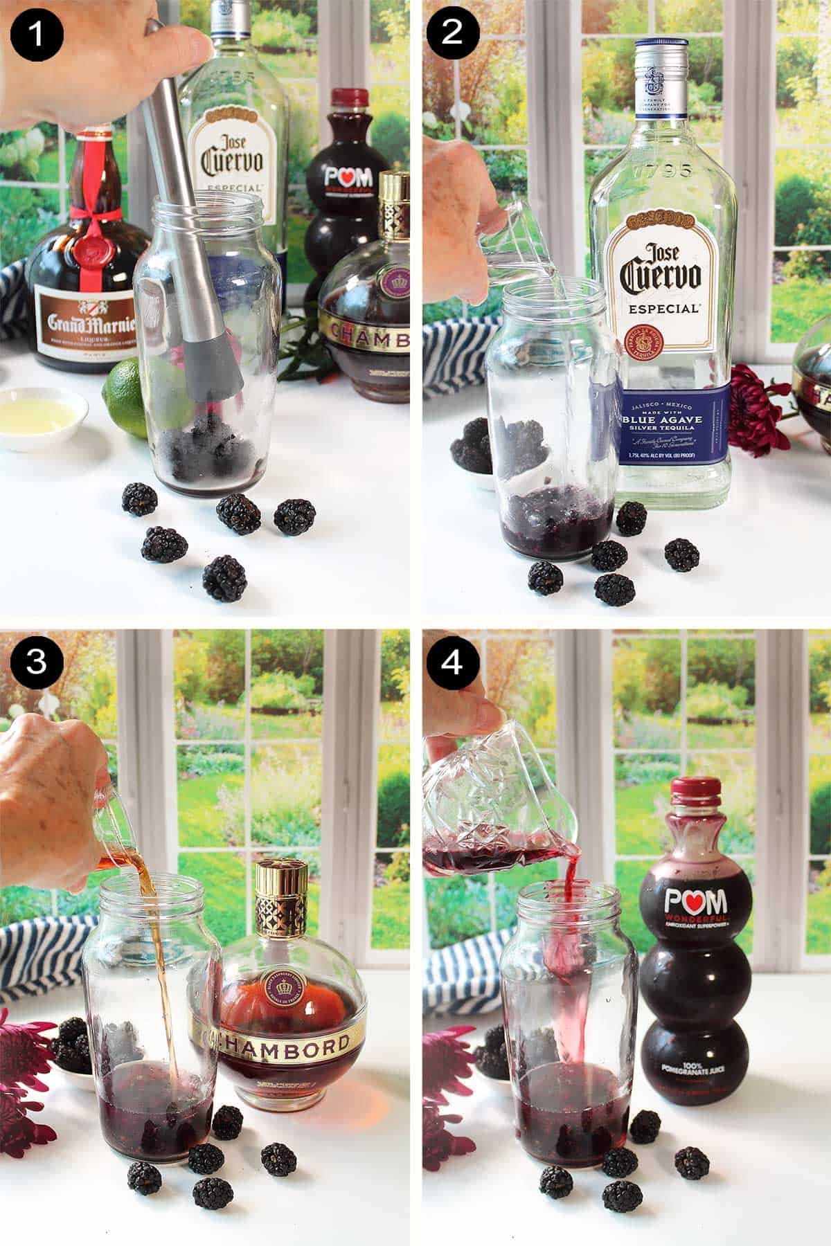 Steps to make margarita with blackberries.