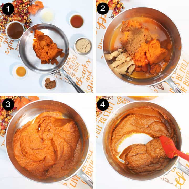 Collage of how-to steps for making homemade pumpkin butter.