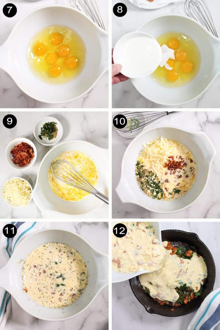 Steps to mix egg mixture for frittata.