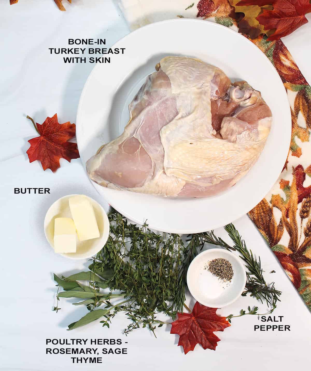 Ingredients for turkey breast and herb butter.
