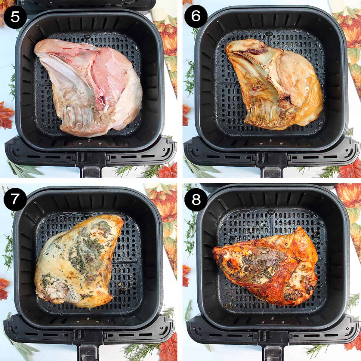 Steps to air fry turkey breast.