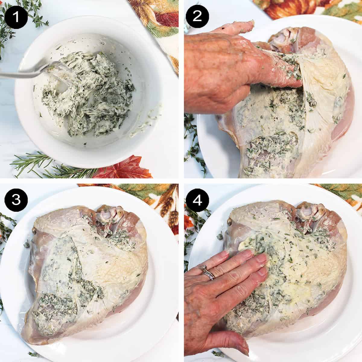 Collage of steps to prepare turkey breast for air fryer.
