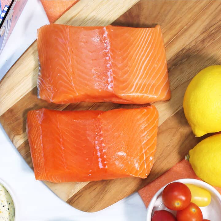 Closeup of Alaskan King Salmon fillets.