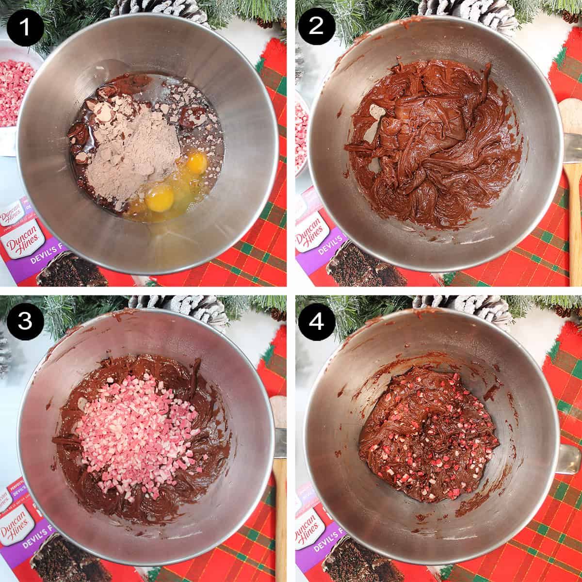 Prepping dough for chocolate peppermint cookies.