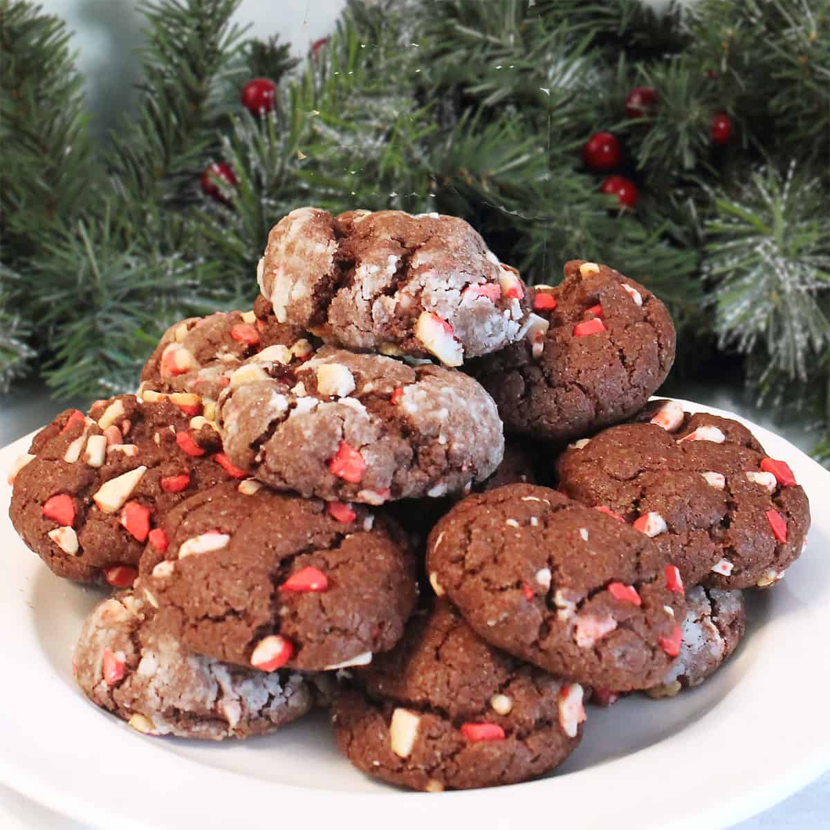 Plateful of chocolate peppermint cookies.