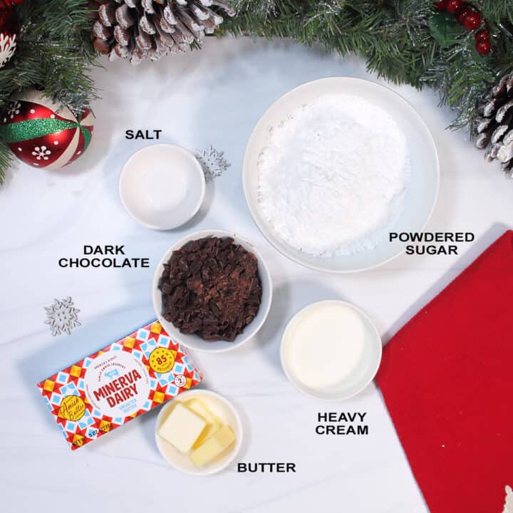 Chocolate filling ingredients on white table.