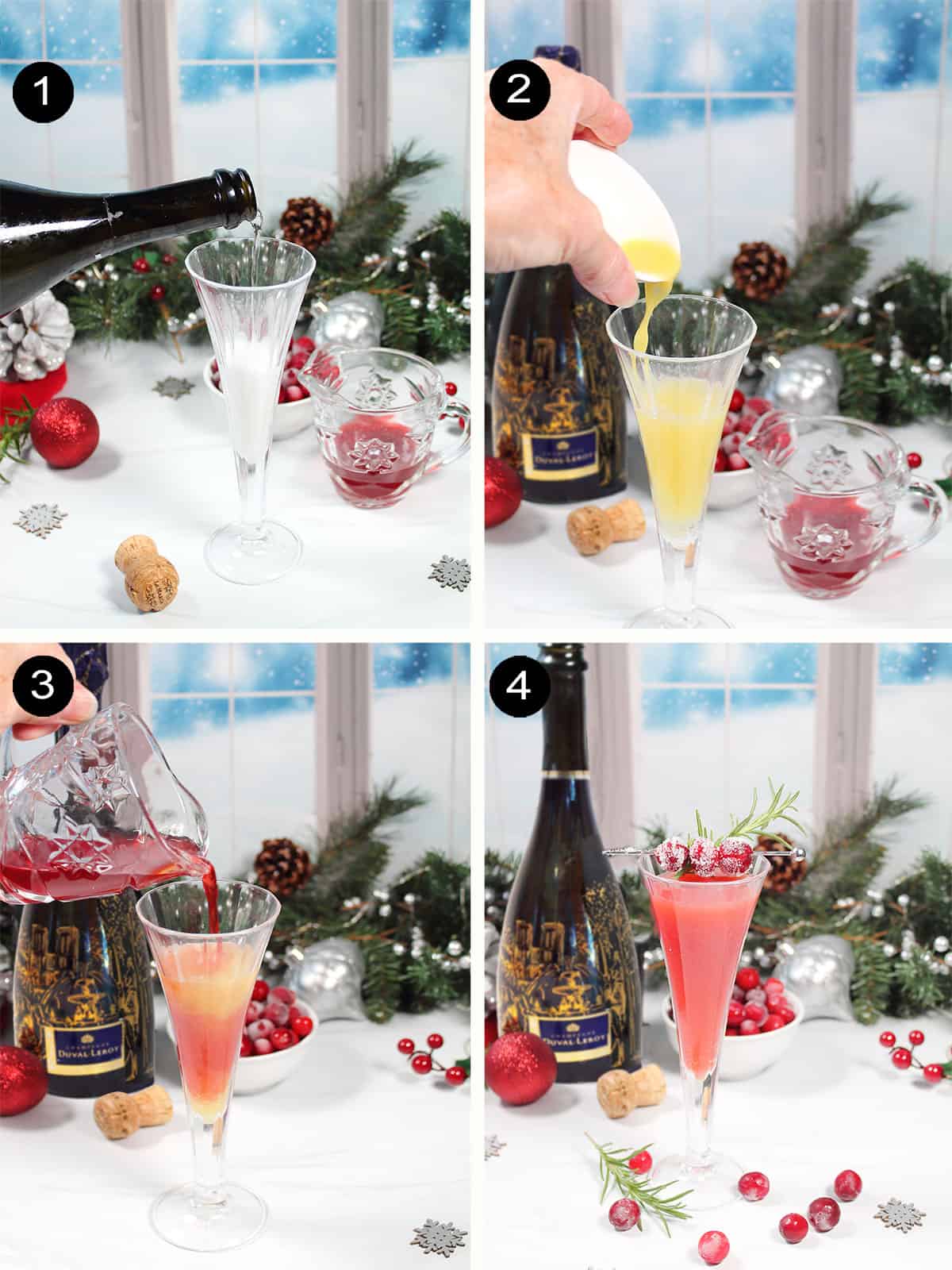 Prep steps to make cranberry mimosas.