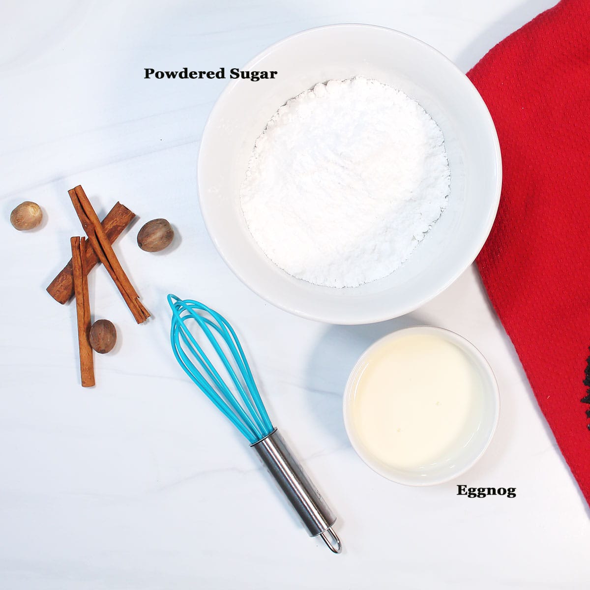 Ingredients for eggnog icing.