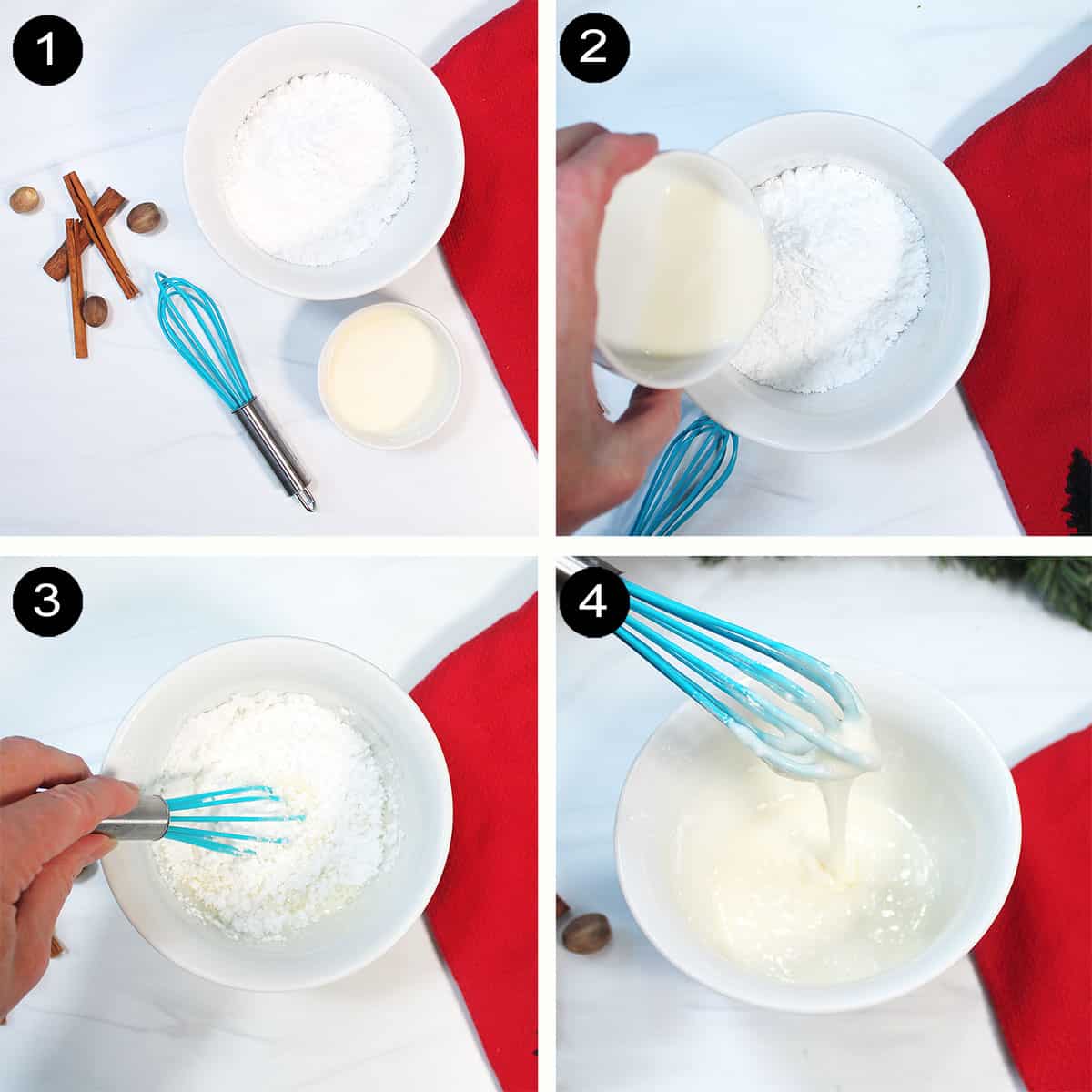 Steps to make eggnog icing.