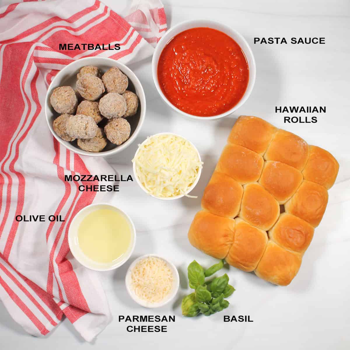 Meatball sliders ingredients.