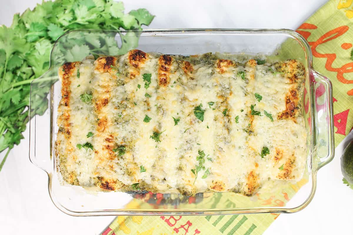 Overhead of baked enchiladas.