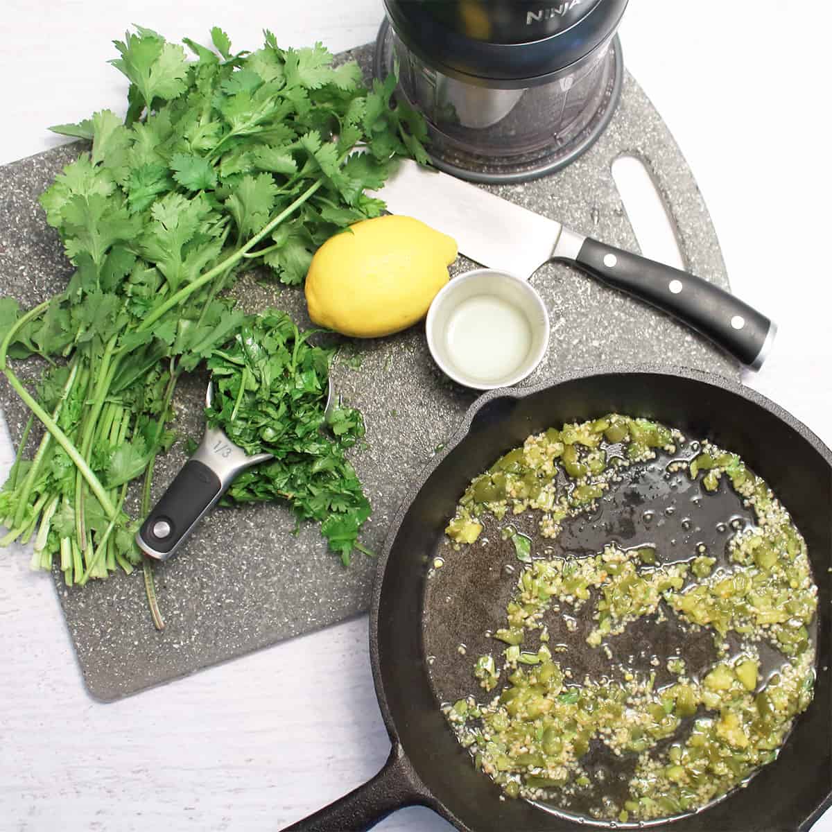 Prepping for cilantro mixture.