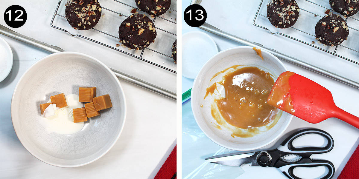 Collage for steps to make caramel drizzle.