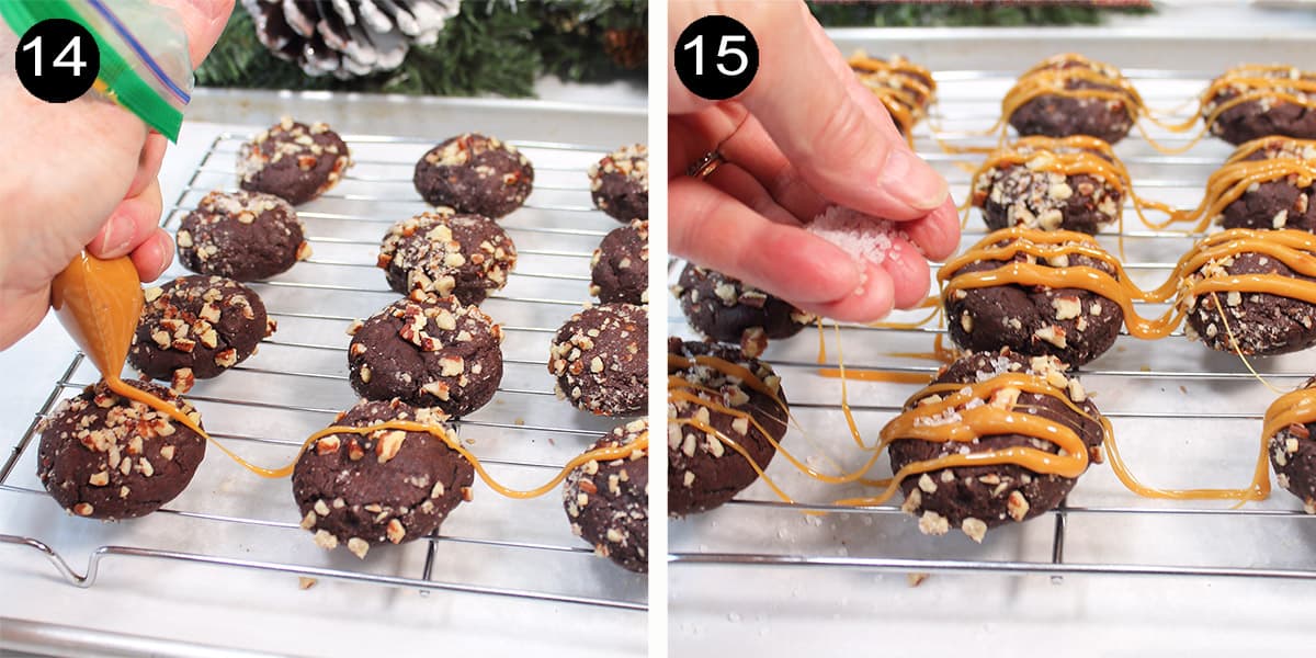 Collage finishing salted caramel cookies.